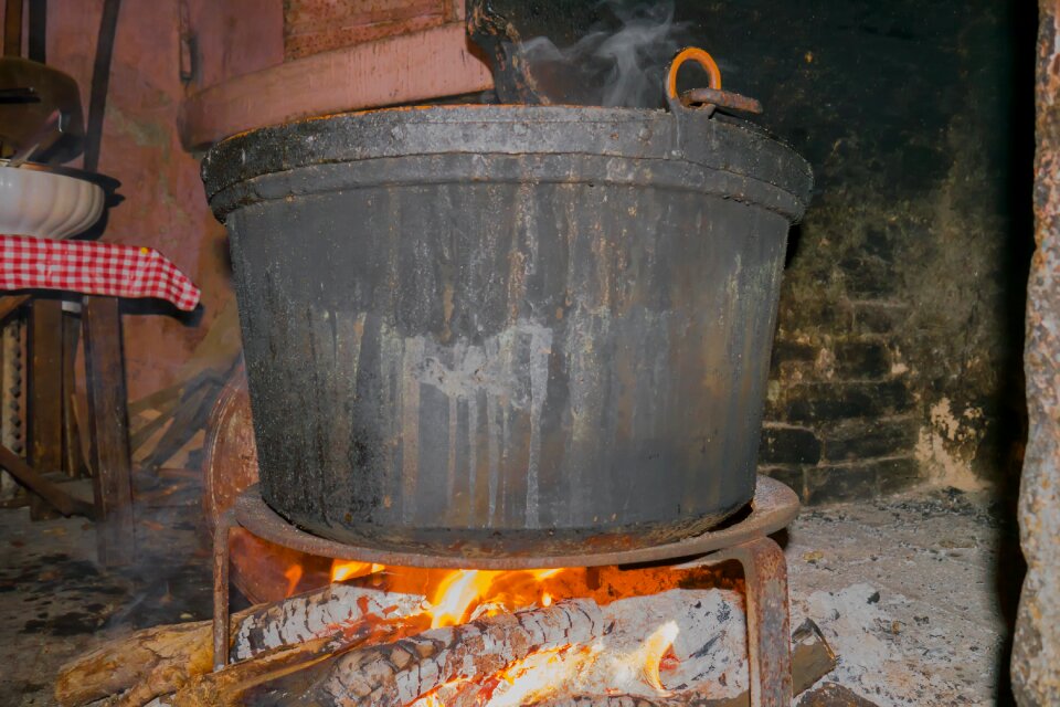 Lit wood fired oven fireplace