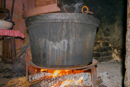 Lit wood fired oven fireplace