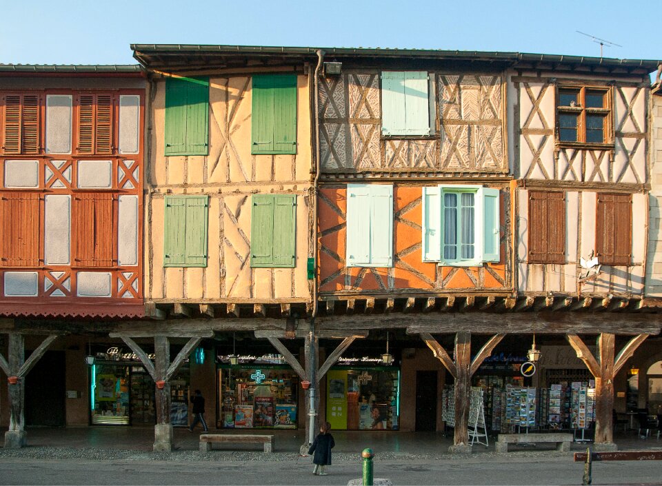Timbered houses arcades shutters