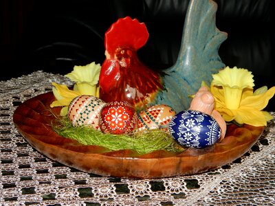 Chicken nest easter egg photo