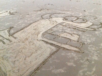 Monster drawing sandy beach