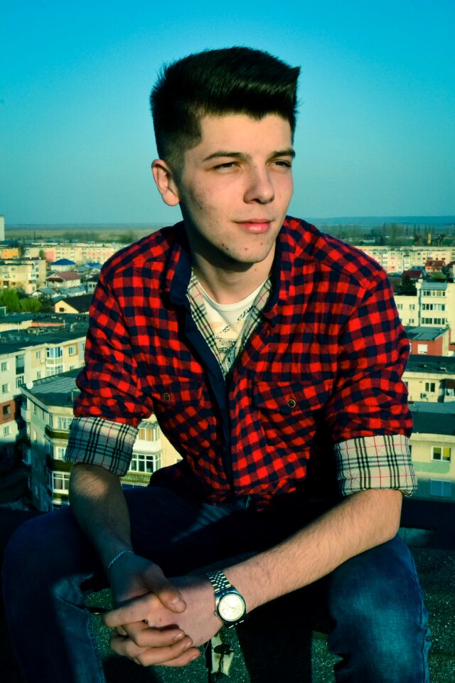 Male person over the city