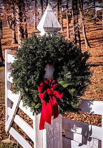 Decoration farm entrance red ribbon photo