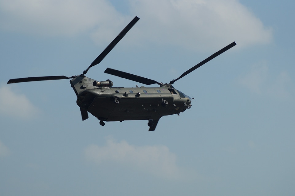 Military helicopter rotors flapping