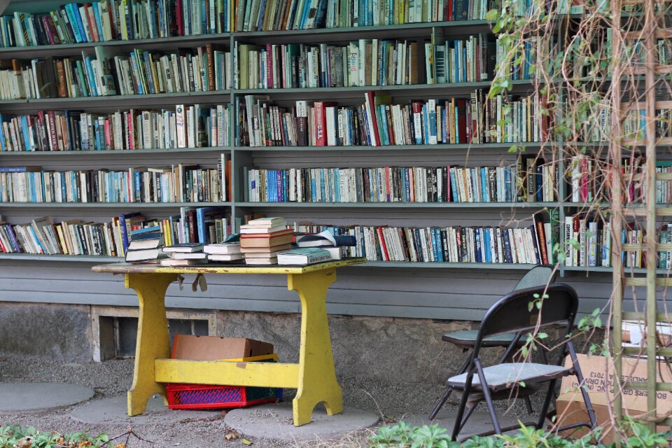 Bookshelves book store books outside