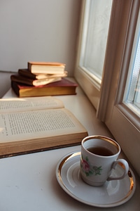 Reading books coffee photo