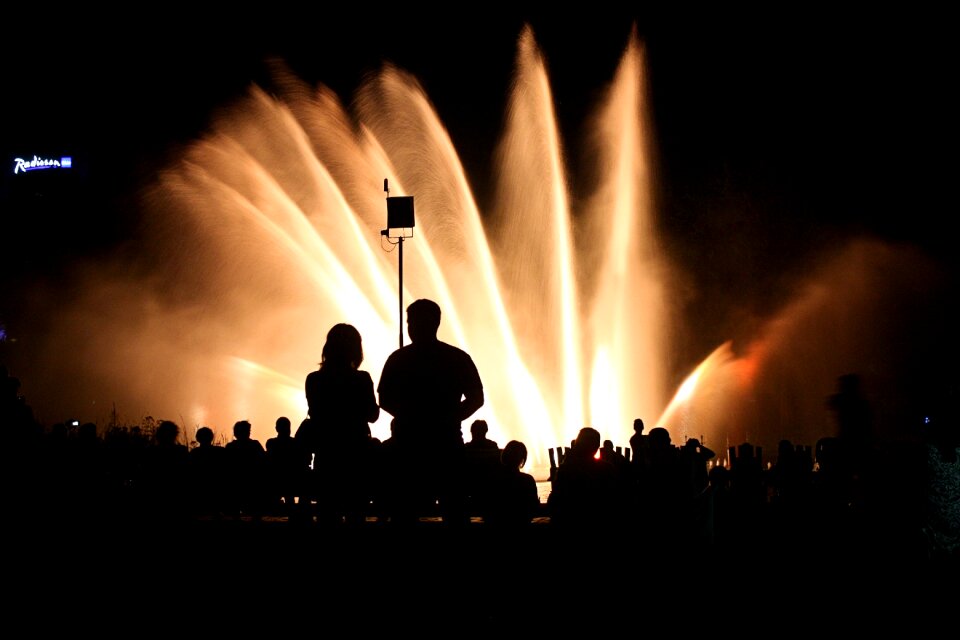 Plays of light fountain illuminated