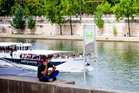 Seine river man cell phone