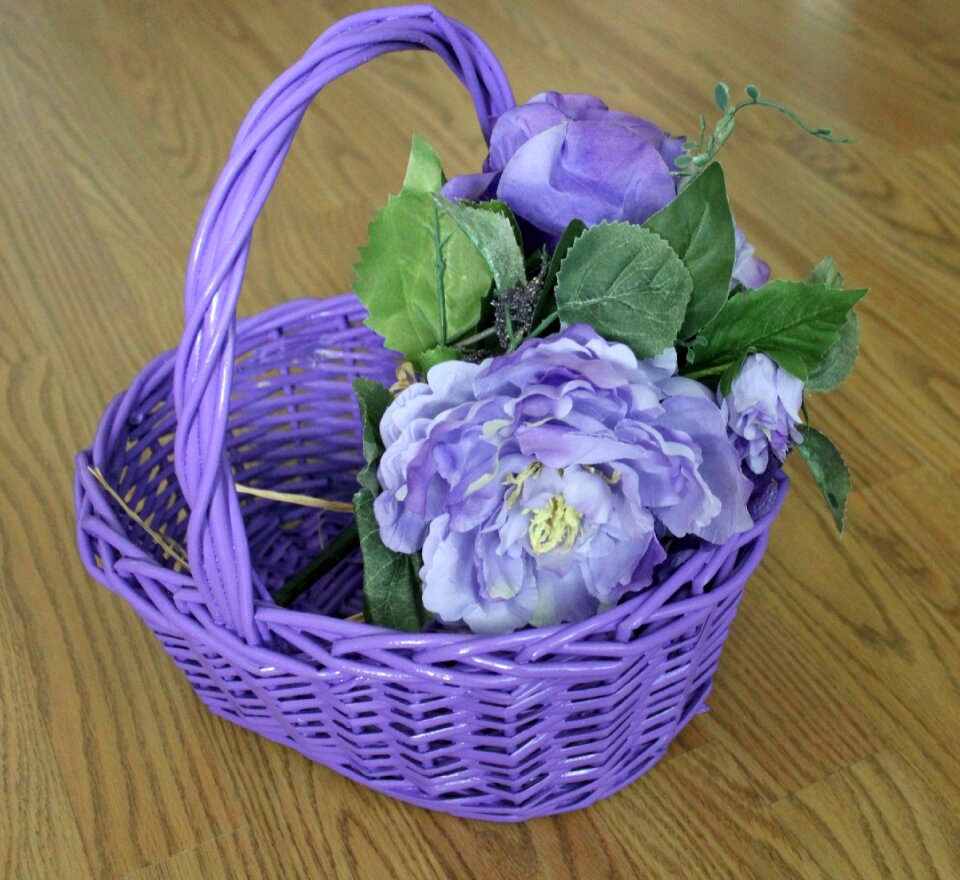 Purple flower basket wicker purple