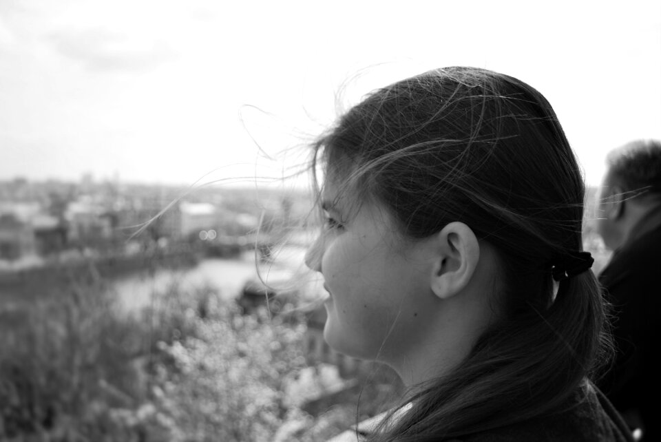 Girl black and white head