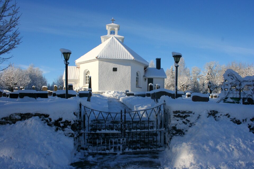 Church winter blue sky