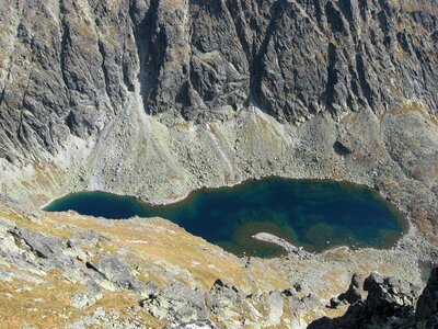 Glacial pond landscape top view photo