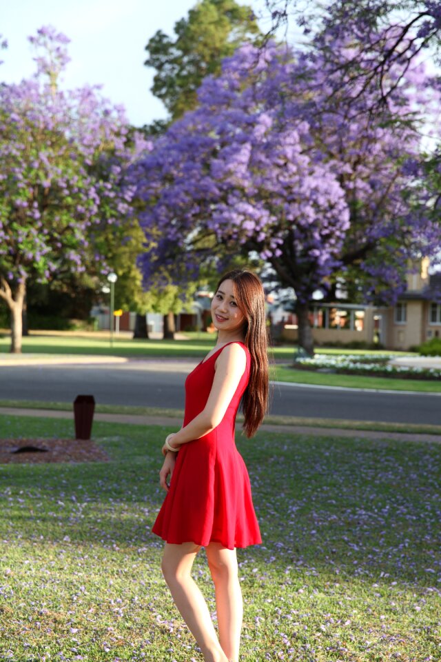Woman asia red dress