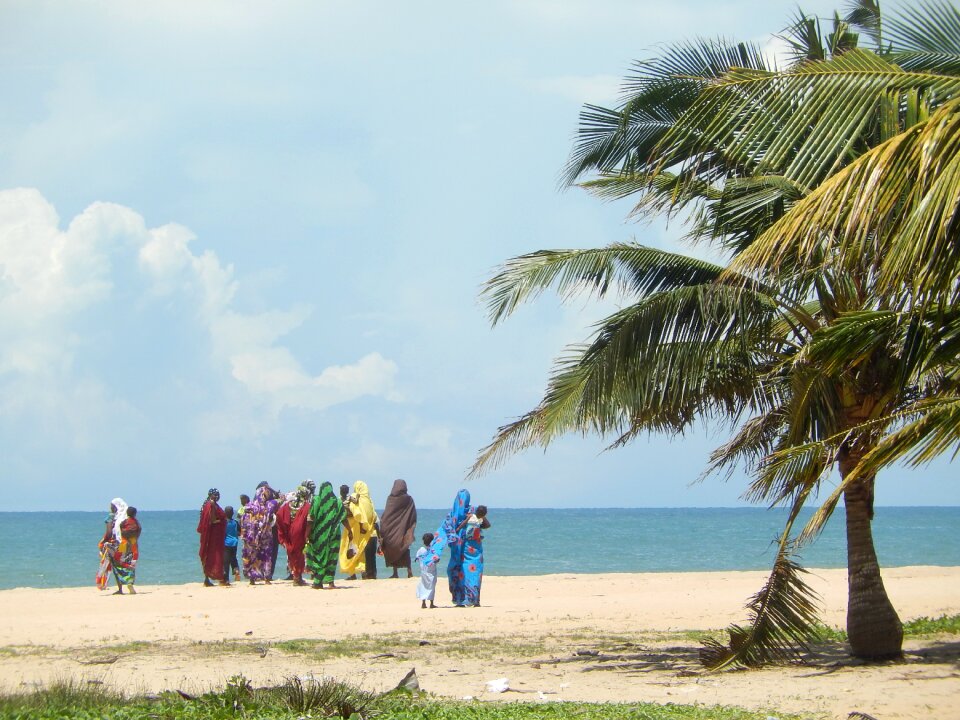 Ocean woman on beach blue group