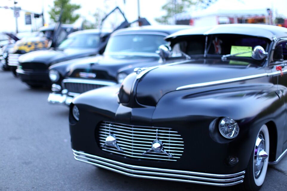 Old vintage cars drive