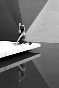 Woman gray yoga photo
