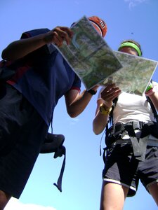 Blue sky map compass photo