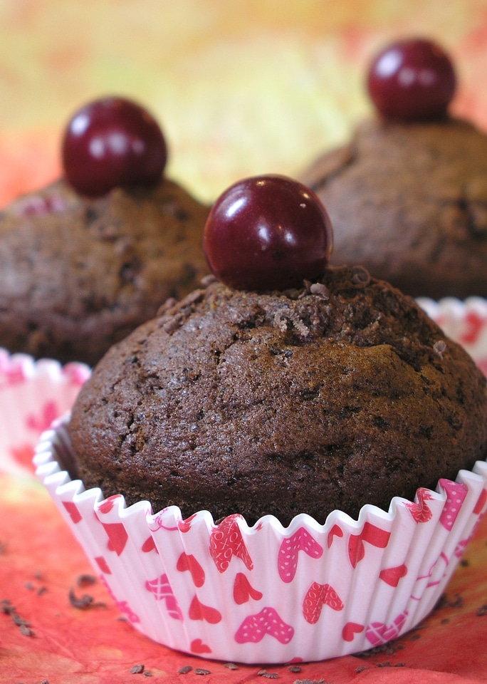 Baking homemade sour cherry muffins