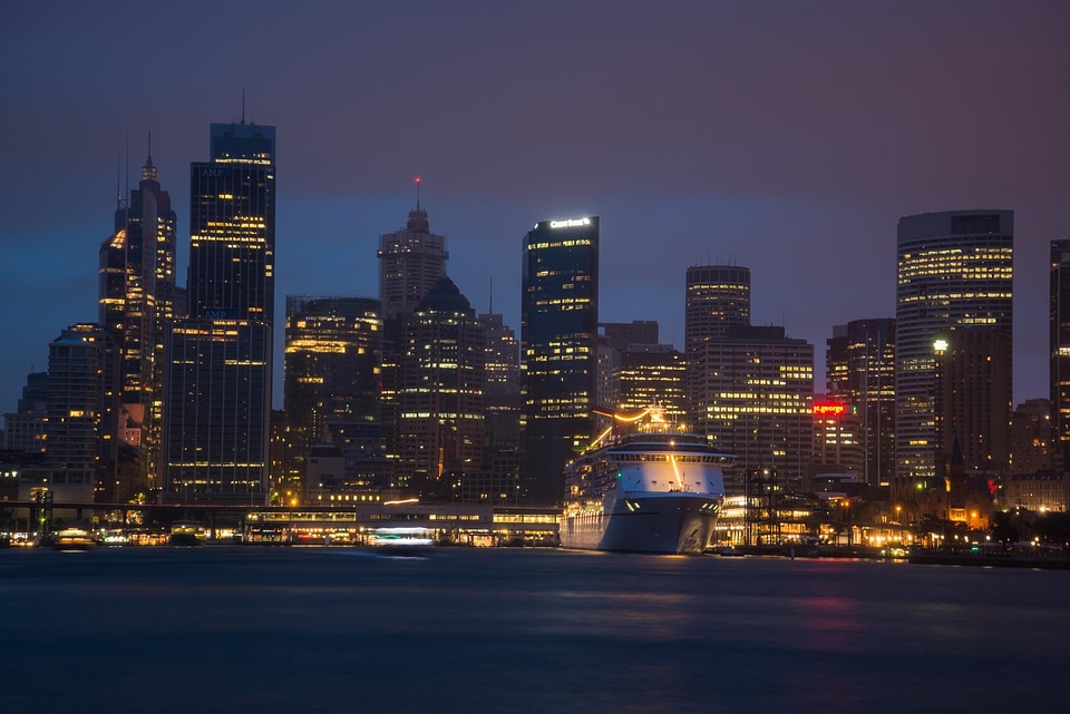 Cruise ship buildings dawn