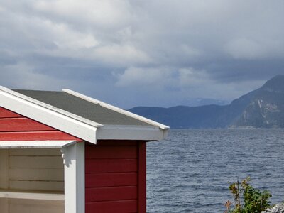 Red fjord mountains