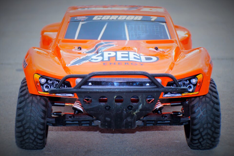 Driving orange car