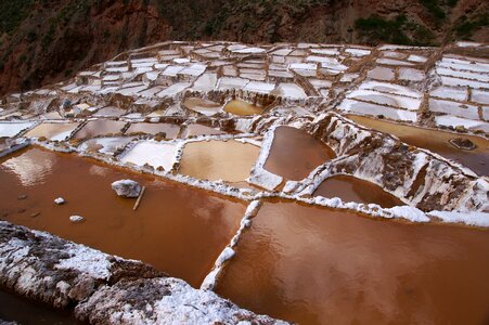 1000 years old salt terraces of maras artificial