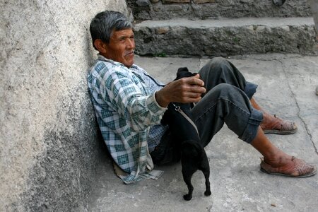 Person man and his dog photo