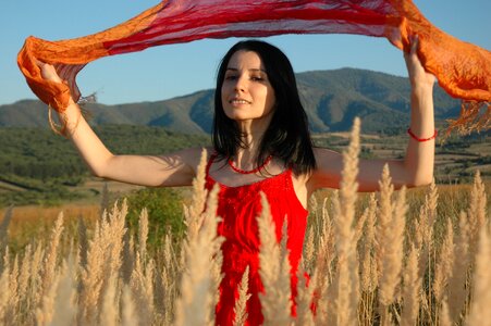 Nature red dress field photo