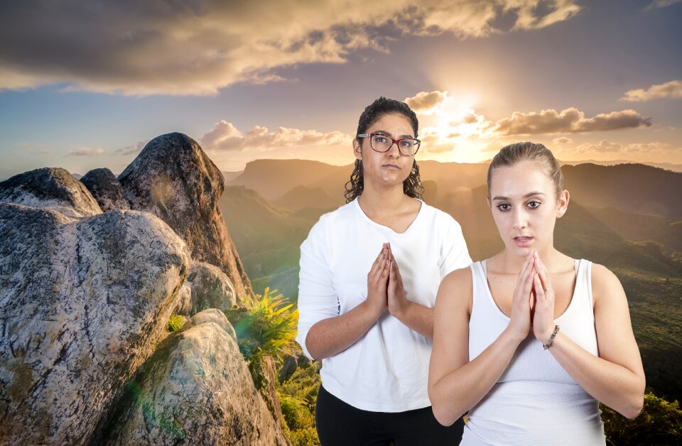 Annoyed white girl praying photo