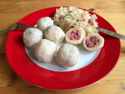 Meat dumplings selchspeckknödel dough photo
