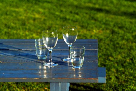 Wine glasses table picnic photo