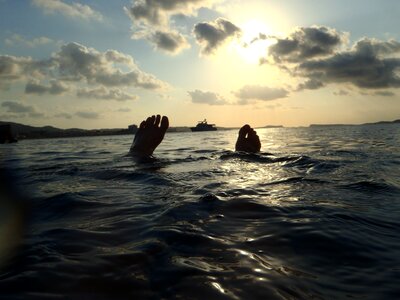 Water feet clouds