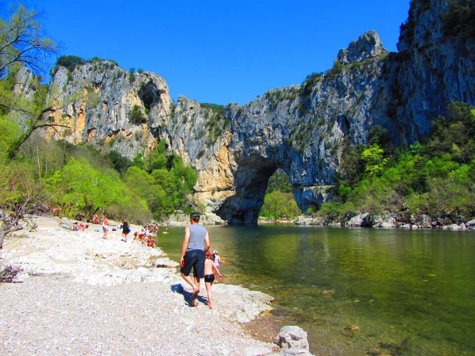 Calm ardeche gorge bow bridge
