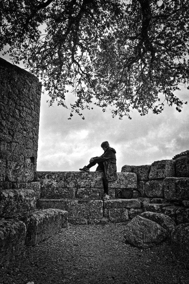 Sitting thinking one