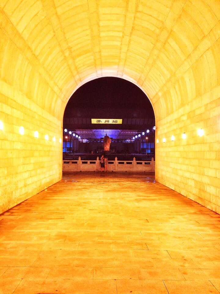 Train station sculpture night view photo