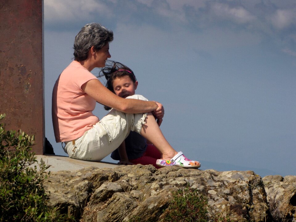 Mother child mountain top