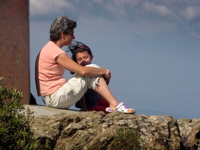 Mother child mountain top