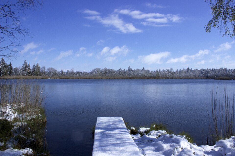 Snow in spring marsh landscape