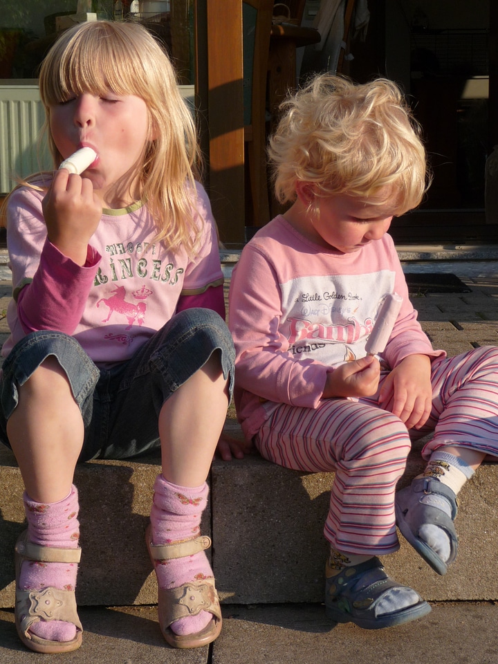 Ice cream children girls blond