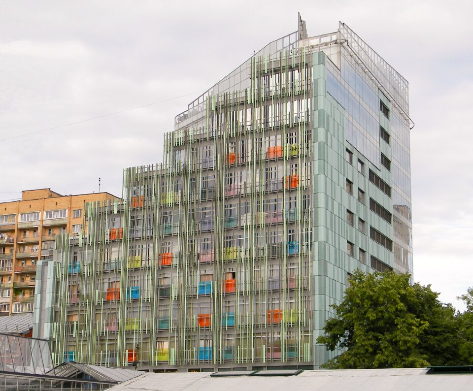 The façade of the city glass