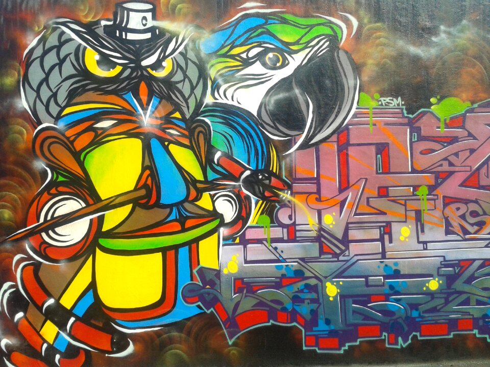 Cartoon character painted wall mural