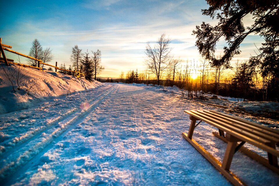Tobogganing wooden sled snow