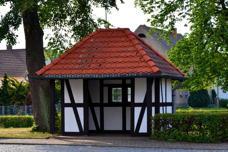 Timber framed building truss architecture photo