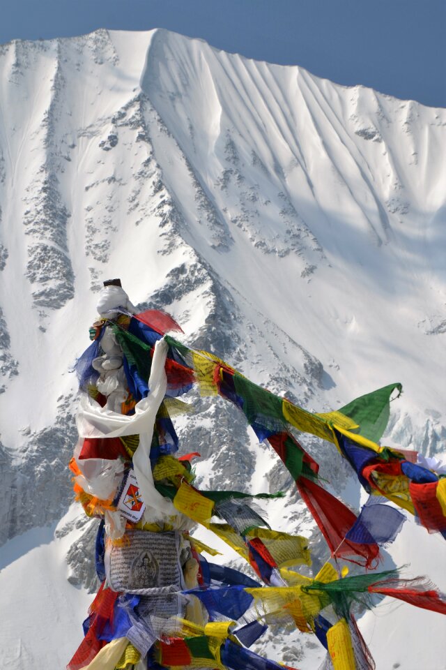 Summit prayer flags himalayas