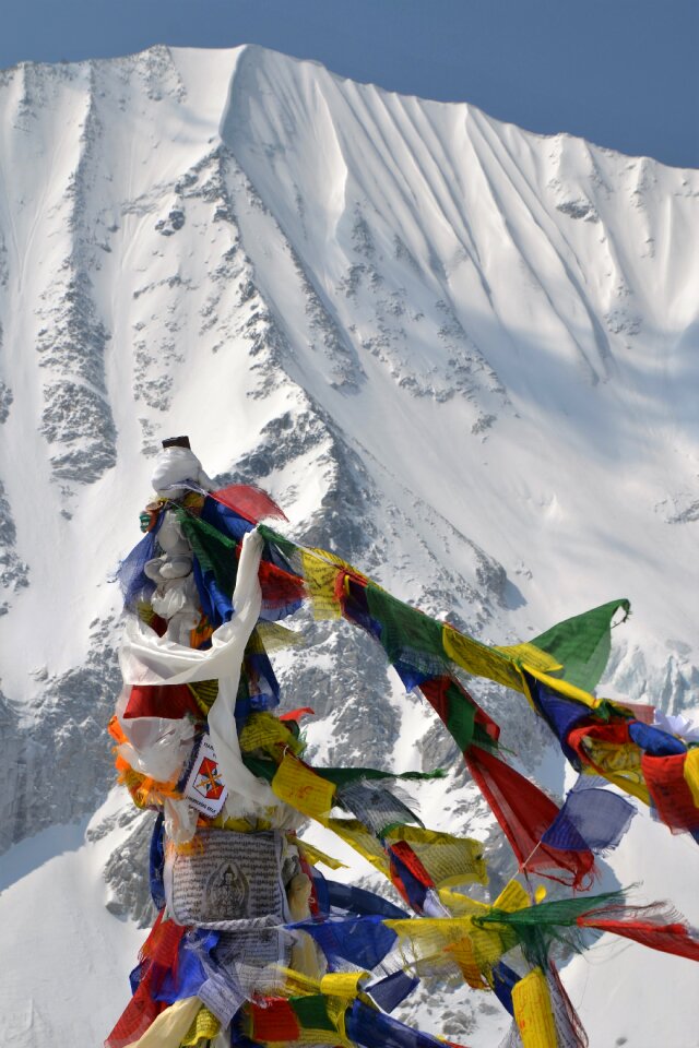 Summit prayer flags himalayas photo