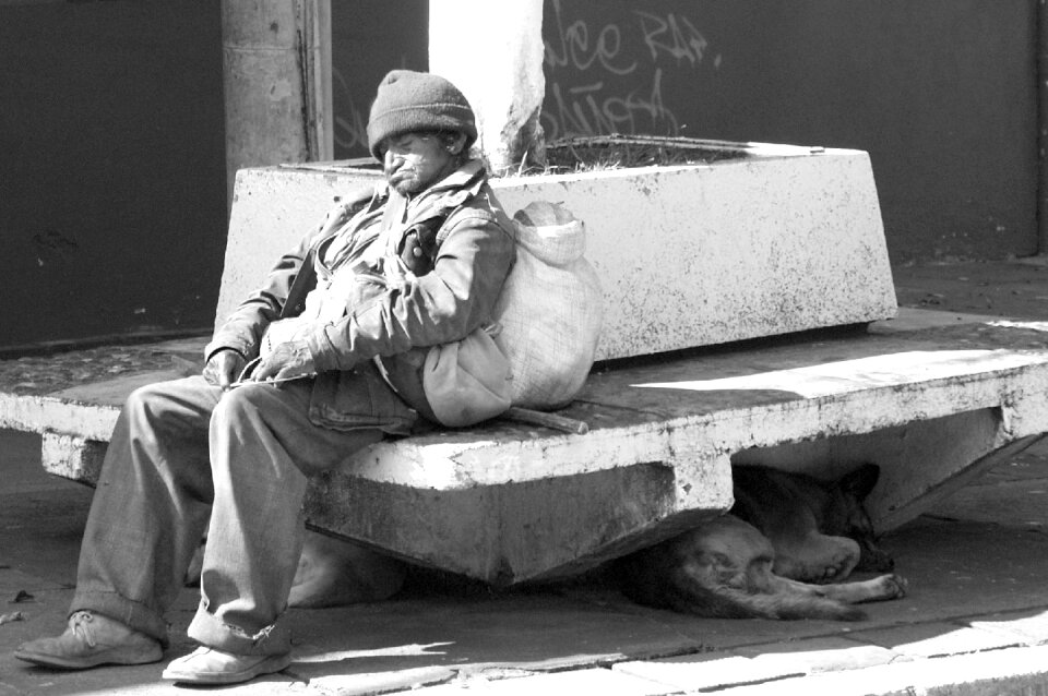 South america man and dog city street