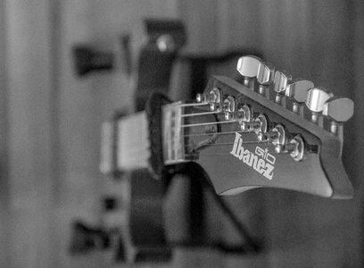 Electric guitar black and white close up photo