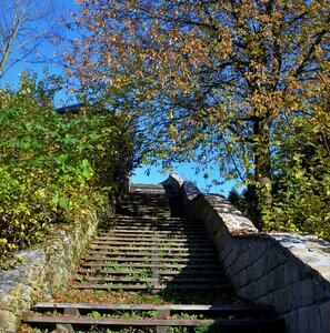 Autumn stair step stone wall photo