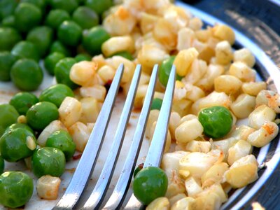Fork on plate fork peas on plate