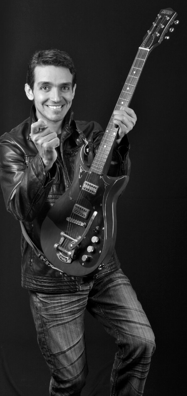 Musician guitar black and white